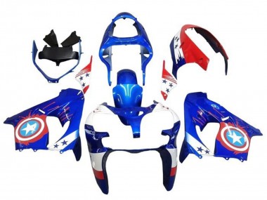Carenados Moto Kawasaki ZX9R 2002-2003 - Azul Blanco Rojo Captain America Estrella Asequibles