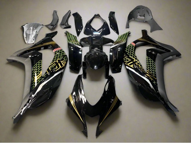 Carenados Moto Kawasaki ZX10R 2016-2020 - Negro Brillante Oro Honeycomb Asequibles