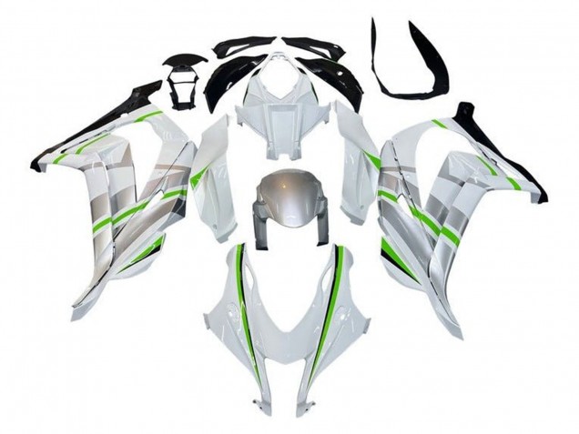 Carenados Moto Kawasaki ZX10R 2016-2020 - Blanco Plata Verde Raya Asequibles