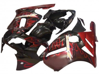 Carenados Moto Kawasaki ZX12R 2000-2001 - Negro Brillante Rojo Llama Asequibles