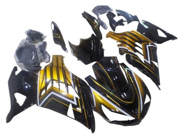 Carenados Moto Kawasaki ZX14R ZZR1400 2012-2024 - Negro Brillante Oro Raya Asequibles