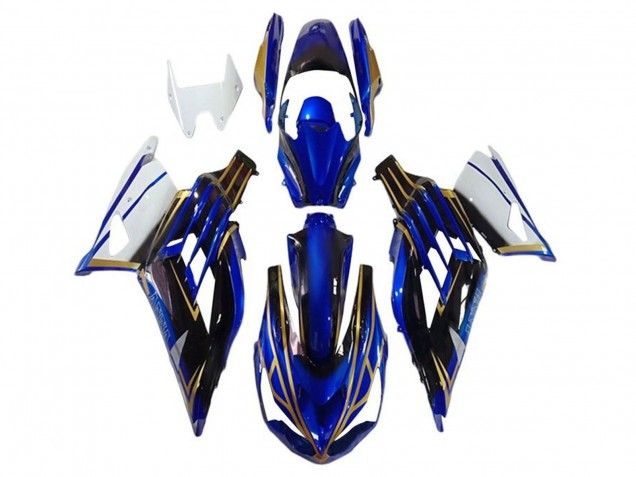 Carenados Moto Kawasaki ZX14R ZZR1400 2012-2024 - Blanco Oro Azul Negro Raya Asequibles