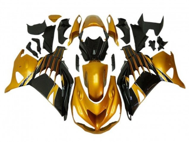 Carenados Moto Kawasaki ZX14R ZZR1400 2012-2024 - Oro Negro Brillante Asequibles