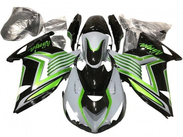 Carenados Moto Kawasaki ZX14R ZZR1400 2012-2024 - Blanco Verde Negro Brillante Asequibles