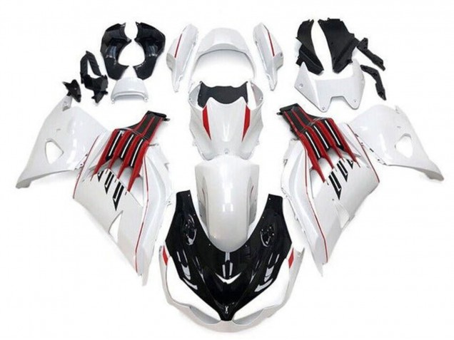 Carenados Moto Kawasaki ZX14R ZZR1400 2012-2024 - Blanco Negro Rojo Raya Asequibles