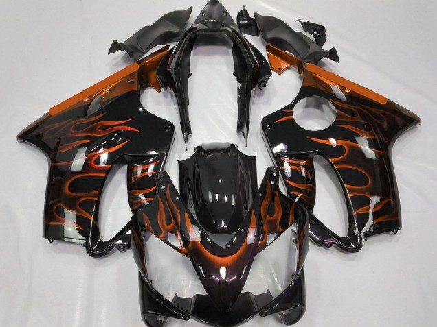 Carenados Moto Honda CBR600 F4i 2004-2007 - Negro Brillante Naranja Llama Asequibles