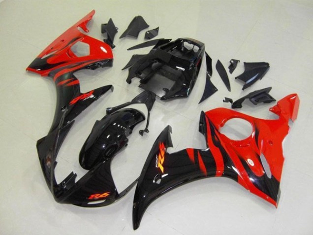 Carenados Moto Yamaha YZF R6 2003-2004 - Negro Brillante Rojo Llama Asequibles