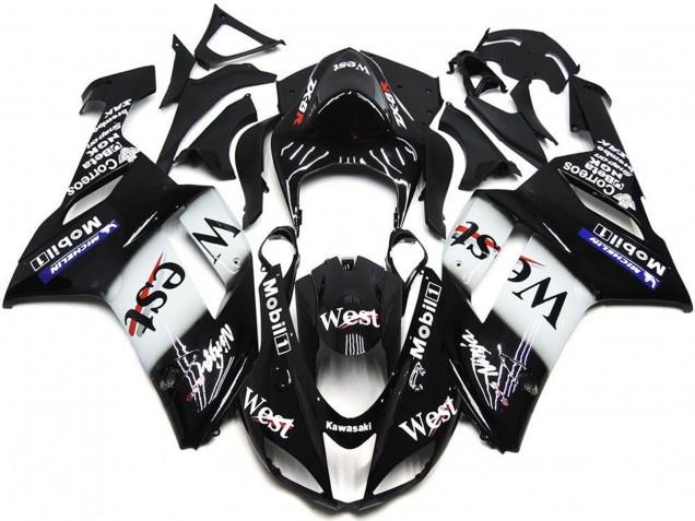 Carenados Moto Kawasaki ZX6R 2007-2008 - Negro Blanco West Mobil Asequibles
