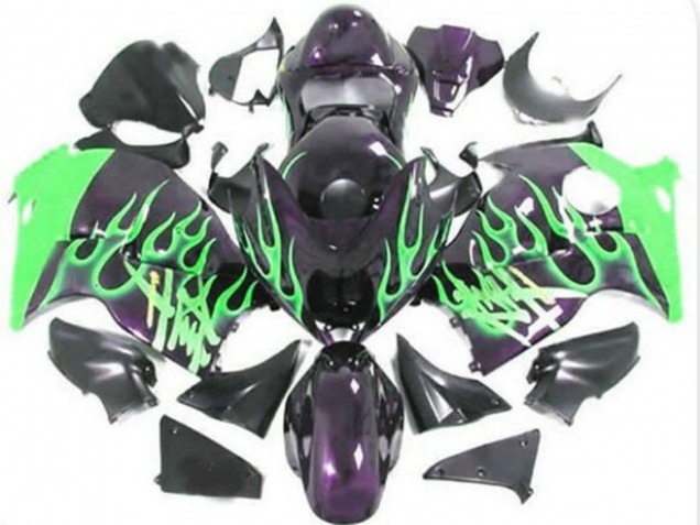 Carenados Moto Suzuki GSXR 1300 Hayabusa 1996-2007 - Negro Brillante Verde Llama Asequibles