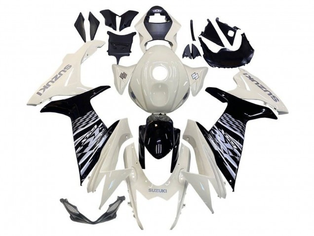 Carenado Moto Suzuki GSXR 600 / GSXR 750 2011-2024 - Blanco Negro Brillante Asequibles