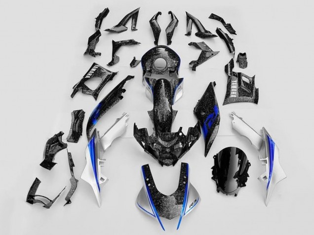 Carenados Moto Yamaha YZF R3/R25 2019-2021 - Blanco Azul Negro Falsificado FibraCarbono Estilo Asequibles