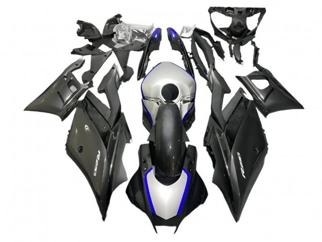 Carenados Moto Yamaha YZF R3/R25 2022-2024 - Plata Azul Negro FibraCarbono Estilo Asequibles