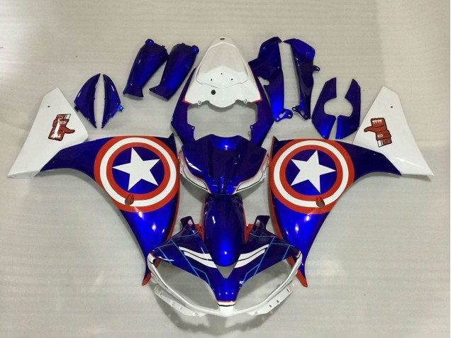 Carenados Moto Yamaha YZF 1000 R1 2009-2011 - Azul Blanco Rojo Estrella Captain America Asequibles