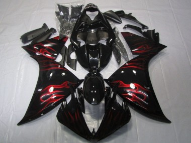 Carenados Moto Yamaha YZF 1000 R1 2012-2014 - Negro Brillante Rojo Llama Asequibles
