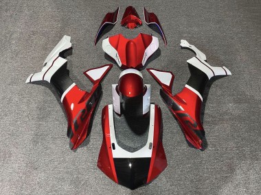 Carenados Moto Yamaha YZF 1000 R1 2015-2019 - Blanco Rojo Falso FibraCarbono Asequibles