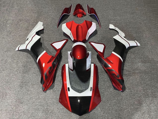 Carenados Moto Yamaha YZF 1000 R1 2015-2019 - Blanco Rojo Falso FibraCarbono Asequibles