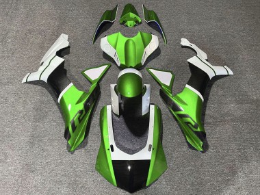 Carenados Moto Yamaha YZF 1000 R1 2015-2019 - Blanco Verde Falso FibraCarbono Asequibles