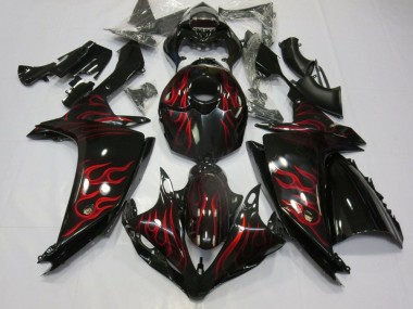 Carenados Moto Yamaha YZF 1000 R1 2007-2008 - Negro Brillante Rojo Llama Asequibles