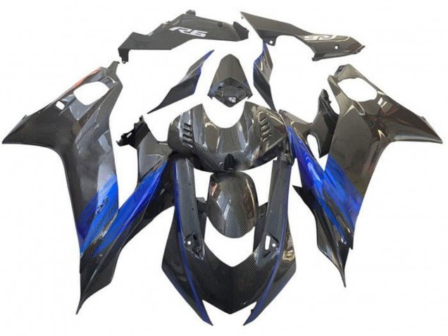Carenado Moto Yamaha YZF R6 2017-2023 - Azul Negro Falso FibraCarbono Asequibles