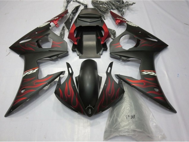 Carenados Moto Yamaha YZF R6 2005 - Negro Mate Rojo Mate Llama Asequibles