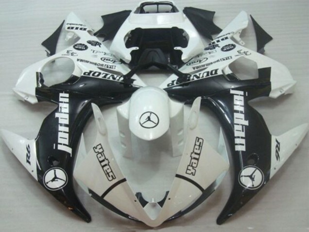 Carenados Moto Yamaha YZF R6 2005 - Blanco Negro Brillante Jordan Dunlop Asequibles