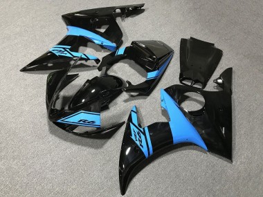Carenados Moto Yamaha YZF R6 2005 - Negro Brillante Azul Claro Asequibles