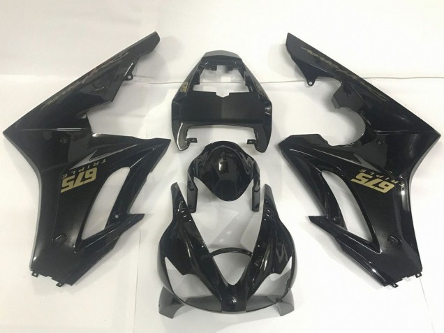 Carenados Moto Triumph Daytona 675 Triple 2009-2012 - Negro Brillante Oro Calcomanías Asequibles