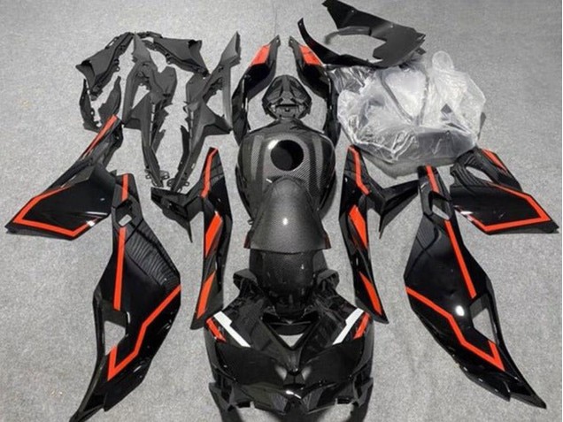 Carenados Moto Kawasaki ZX4R ZX-4RR 2019-2025 - Falso FibraCarbono Negro Rojo Asequibles
