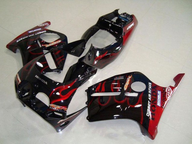 Carenados Moto Honda CBR250RR MC19 1988-1989 - Negro Brillante Rojo Llama Asequibles