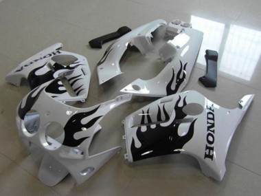 Carenados Moto Honda CBR250RR MC19 1988-1989 - Blanco Negro Brillante Llama Asequibles