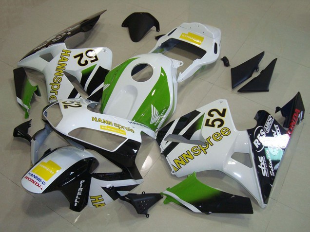 Carenados Moto Honda CBR600RR 2003-2004 - Blanco Verde Amarillo Negro Brillante Hannspree 52 Asequibles