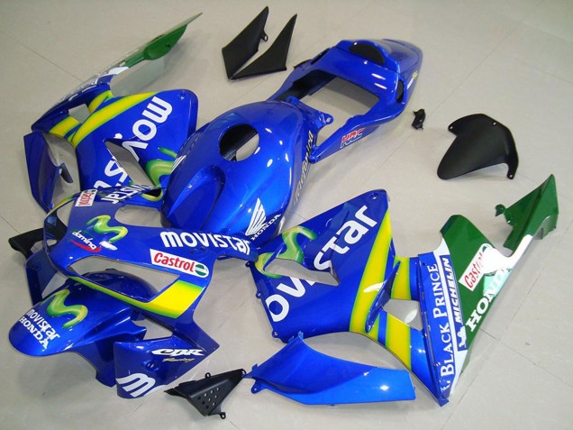 Carenado Moto Honda CBR600RR 2003-2004 - Azul Amarillo Verde MoviStar Asequibles