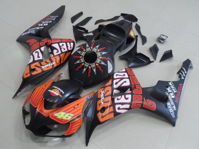 Carenados Moto Honda CBR1000RR 2006-2007 - Negro Mate Naranja Rossi 46 Asequibles