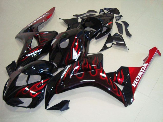 Kits Carenado Moto Honda CBR1000RR 2006-2007 - Negro Brillante Rojo Llama Asequibles