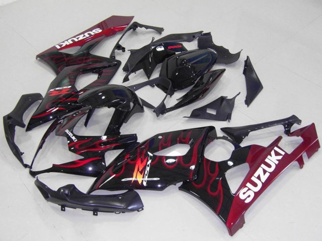 Carenados Moto Suzuki GSXR 1000 2005-2006 - Negro Brillante Rojo Llama Asequibles