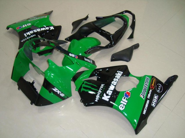 Carenados Moto Kawasaki ZX6R 2000-2002 - Verde Negro Brillante Monstruo Asequibles