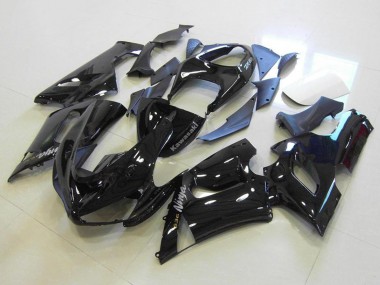 Carenados Moto Kawasaki ZX6R 2005-2006 - Negro Brillante Plata Calcomanías Asequibles