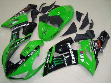 Carenados Moto Kawasaki ZX6R 2005-2006 - Verde Negro Brillante Elf Monstruo Asequibles