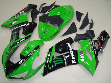 Carenados Moto Kawasaki ZX6R 2005-2006 - Verde Negro Brillante Elf Monstruo Asequibles