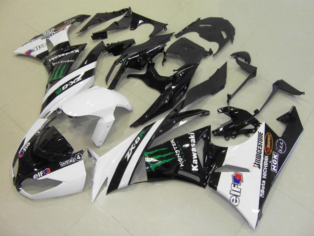 Carenados Moto Kawasaki ZX6R 2009-2012 - Blanco Negro Brillante Verde Elf Touch4 Monstruo Bridgestone Asequibles
