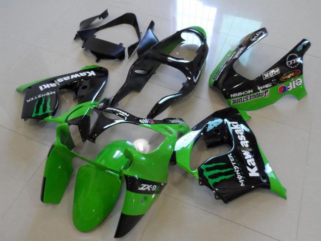 Carenados Moto Kawasaki ZX9R 2000-2001 - Negro Brillante Verde Monstruo Asequibles