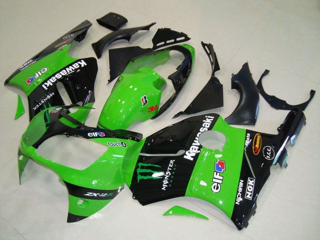 Carenados Moto Kawasaki ZX12R 2000-2001 - Verde Negro Brillante Elf Touch4 Monstruo Asequibles