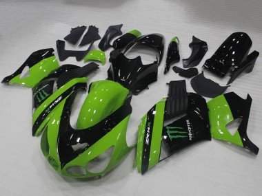 Carenados Moto Kawasaki ZX14R ZZR1400 2006-2011 - Verde Negro Brillante Monstruo Asequibles