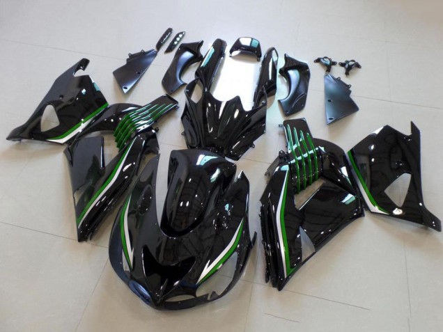 Carenados Moto Kawasaki ZX14R ZZR1400 2006-2011 - Negro Brillante Verde Línea Asequibles