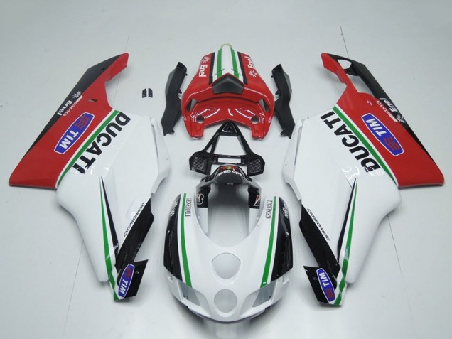 Carenados Moto Ducati 749 999 2005-2006 - Blanco Rojo Verde Negro Brillante Enel Generali Tim Asequibles