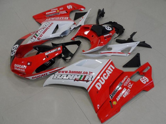 Carenados Moto Ducati 848 1098 1198 2007-2014 - Blanco Rojo Negro Brillante Banner 69 Asequibles
