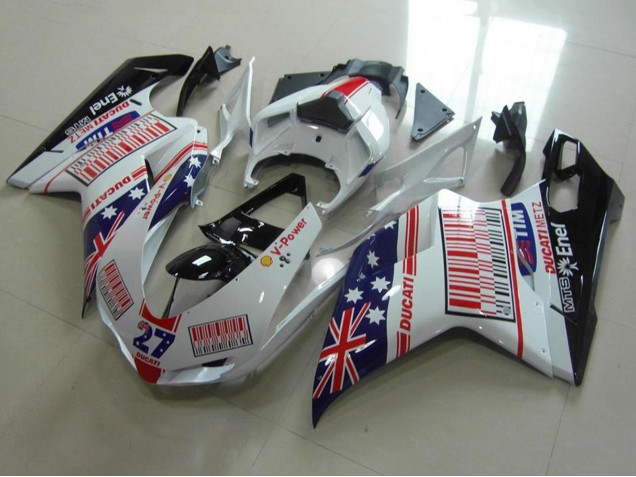 Carenados Moto Ducati 848 1098 1198 2007-2014 - Blanco Azul Rojo Negro Brillante American Flag Tim 27 Asequibles