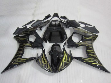 Carenados Moto Yamaha YZF R6 2003-2004 - Negro Brillante Oro Llama Asequibles