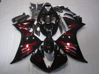 Carenado Moto Yamaha YZF R1 2009-2011 - Negro Brillante Rojo Llama Asequibles