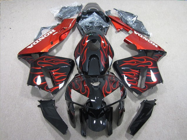 Carenado Moto Honda CBR600RR 2005-2006 - Negro Brillante Rojo Llama Asequibles